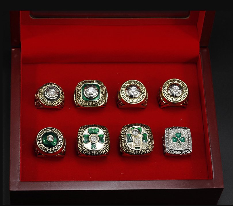 8PCS Boston Celtics NBA basketball championship rings 11 size with cas