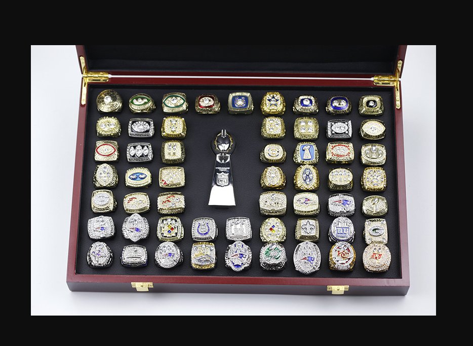 55PCS 1966-2020 NFL Super bowl championship rings and trophy Set with