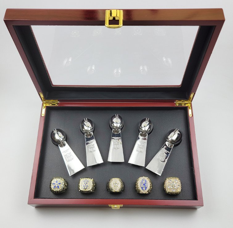 5PCS Dallas Cowboys super bowl championship ring and Trophy Set Gold w