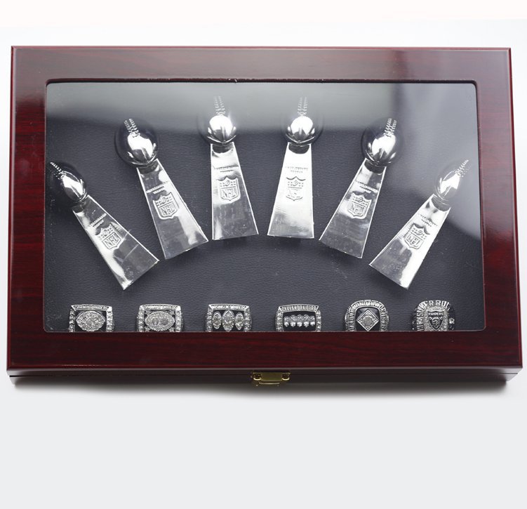6PCS Oakland Raiders Super Bowl CHAMPIONSHIP RINGS AND TROPHY SET with