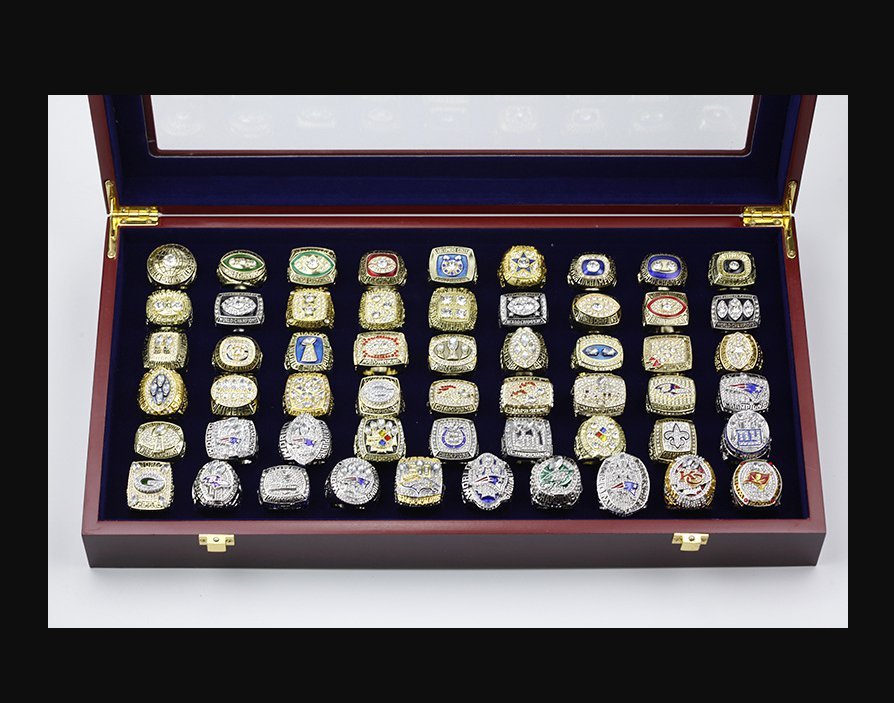 Set 55PCS 1966-2020 NFL Super bowl championship rings 11 size with cas