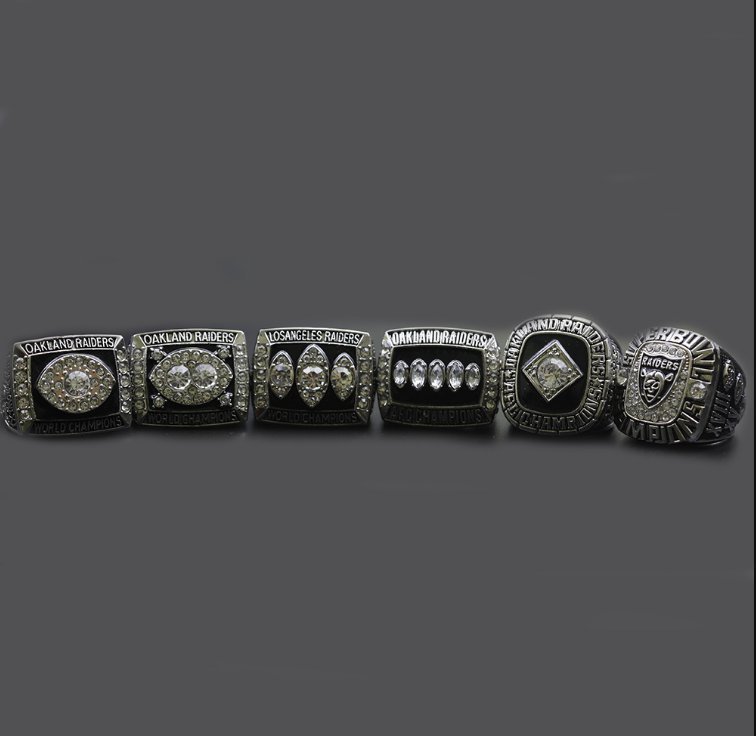 6PCS Set Oakland Raiders Gannon NFL Super Bowl CHAMPIONSHIP RINGS with
