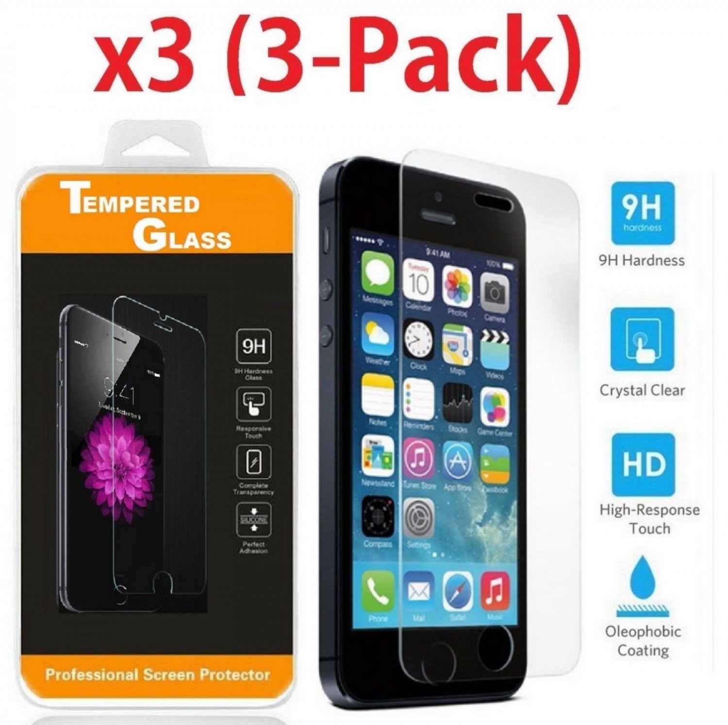 Premium Real Screen Protector Tempered Glass Film For iPhone SE (3 Packs)