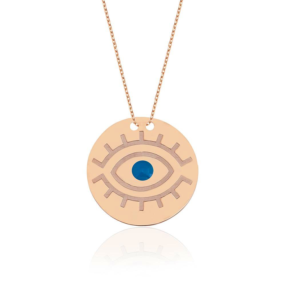 EVIL EYE CIRCLE NECKLACE (14K ROSE GOLD)