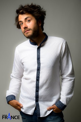 Mandarin Collar - Blue Printed Shirt (Medium)