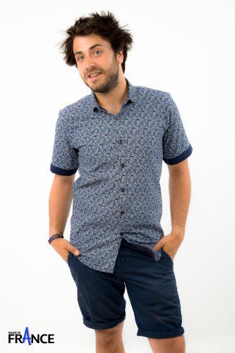Blue Half Cashmere Motif Prints Shirts (Small)