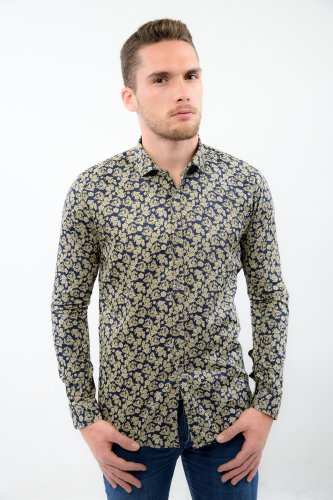 Dark blue Floral Printed Shirt (Medium)