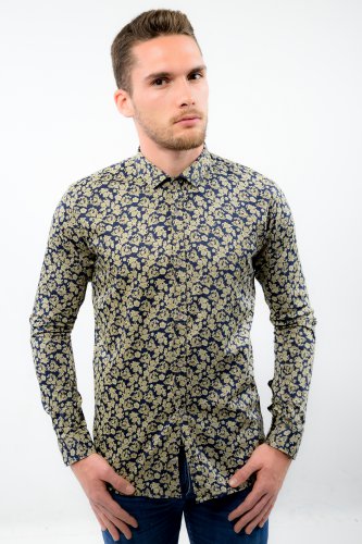Dark blue Floral Printed Shirt (Large)