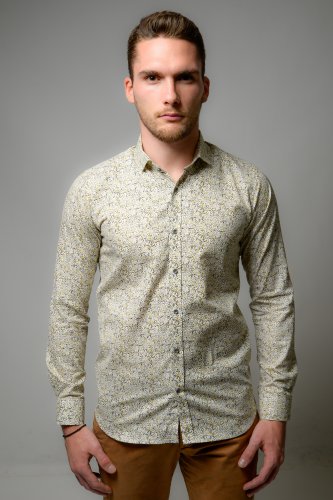 Cotton Yellow Floral Printed Shirt (Large)