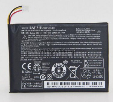New genuine  Battery for Acer BAT-715, 1ICP5/60/80, KT.00103.001, KT.00103.002 3.8V 2640mAh