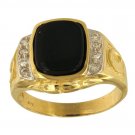 Men's Black Onyx&CZ Ring in 14 k Yellow Gold