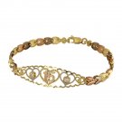 15 years QUINCEANERA 14k Tri-Tone Gold Hearts Bracelet