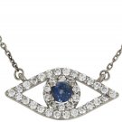 Diamond and Blue Sapphire Evil Eye Necklace in White Gold