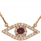 Diamond and Ruby Evil Eye Necklace in Rose Gold