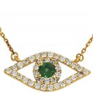 Diamond and  Emerald Evil Eye Necklace in Yellow Gold