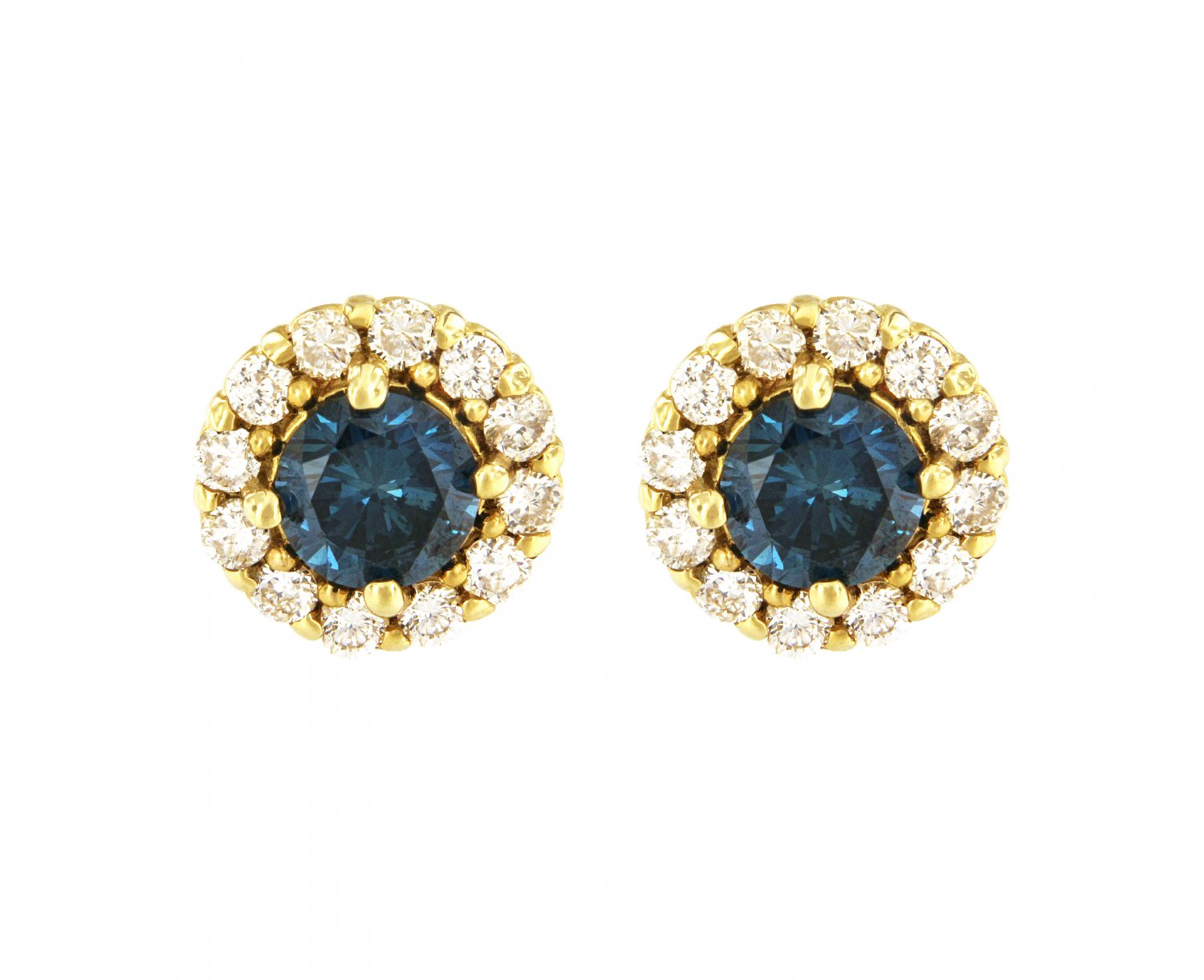 Blue Diamond Stud 14k Yellow Gold Earrings