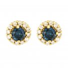 Blue Diamond Stud 14k Yellow Gold Earrings