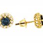 Blue Diamond Stud 14k Yellow Gold Earrings