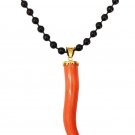 New Italian Natural Salmon Coral Horn Pendant with Gold