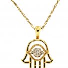 14k Yellow Gold Hamsa Floating Diamonds Pendant with chain
