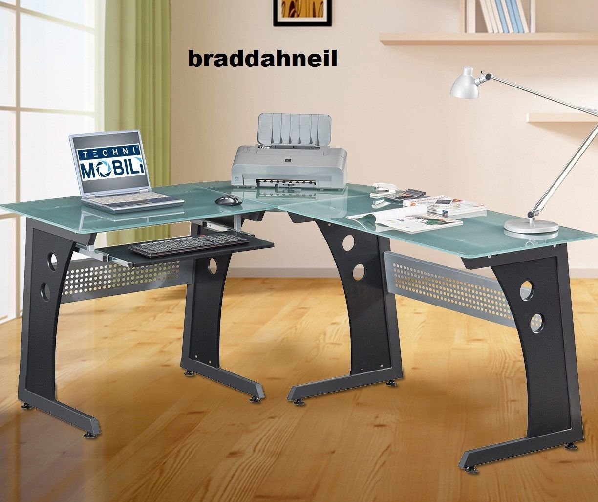 Glass Top Computer Desk Modern Graphite Corner Gaming Home Office ...