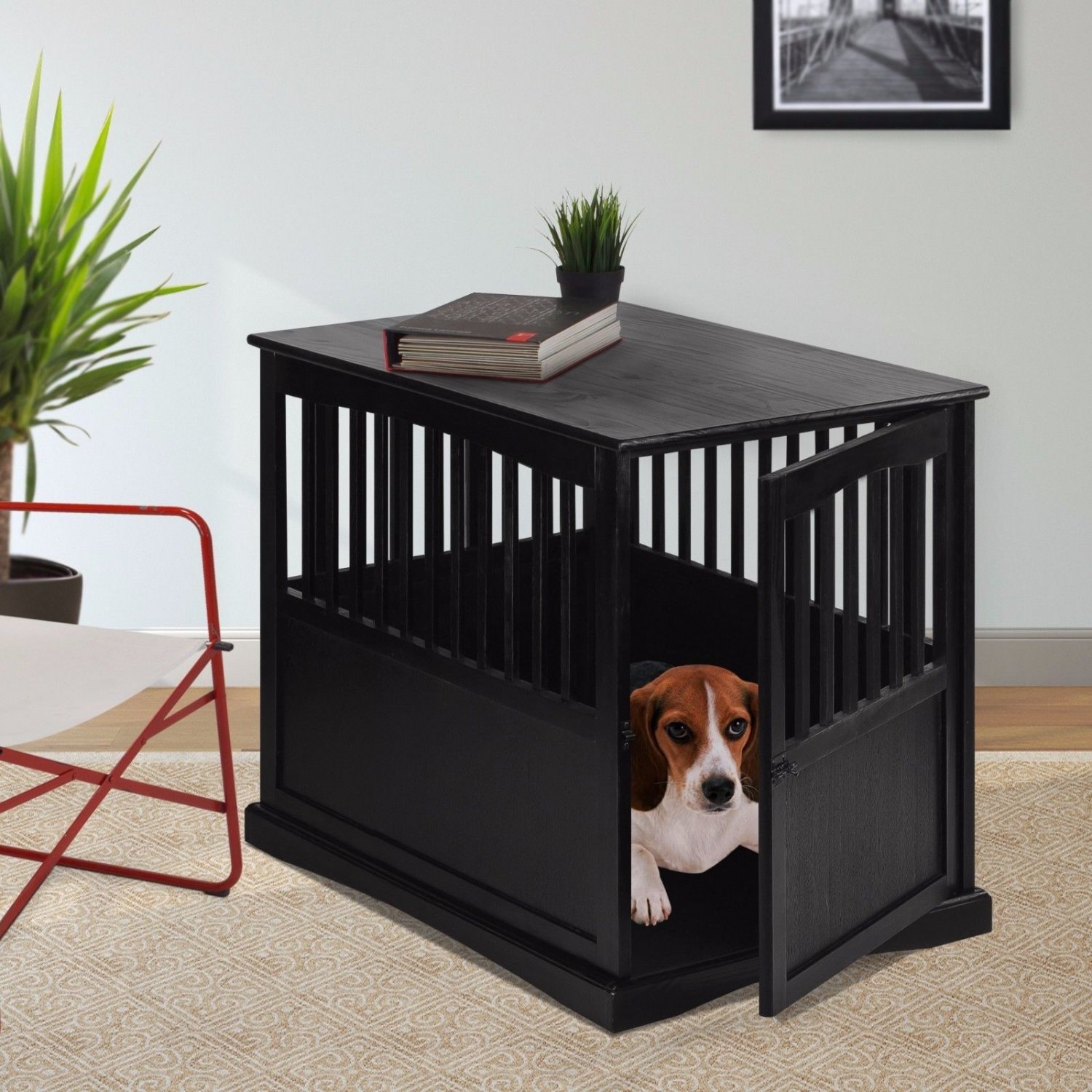 Dog Kennel Wood Bed Large Crate Oversized Pet Cage Wooden Furniture End ...