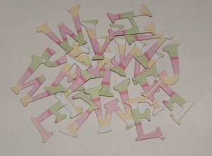 Scrapbooking Chipboard Fun Serif Alphabet - Pink/Yellow/Green Stripes