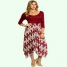NEW WOMEN SZ SMALL BURGUNDY WINE & TAN CASUAL 3/4 SLEEVE MIDDLE HIGH LOW DRESS