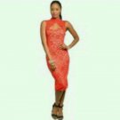 NEW SZ SMALL APPLE RED HALTER SCALLOPED LACE DRESS