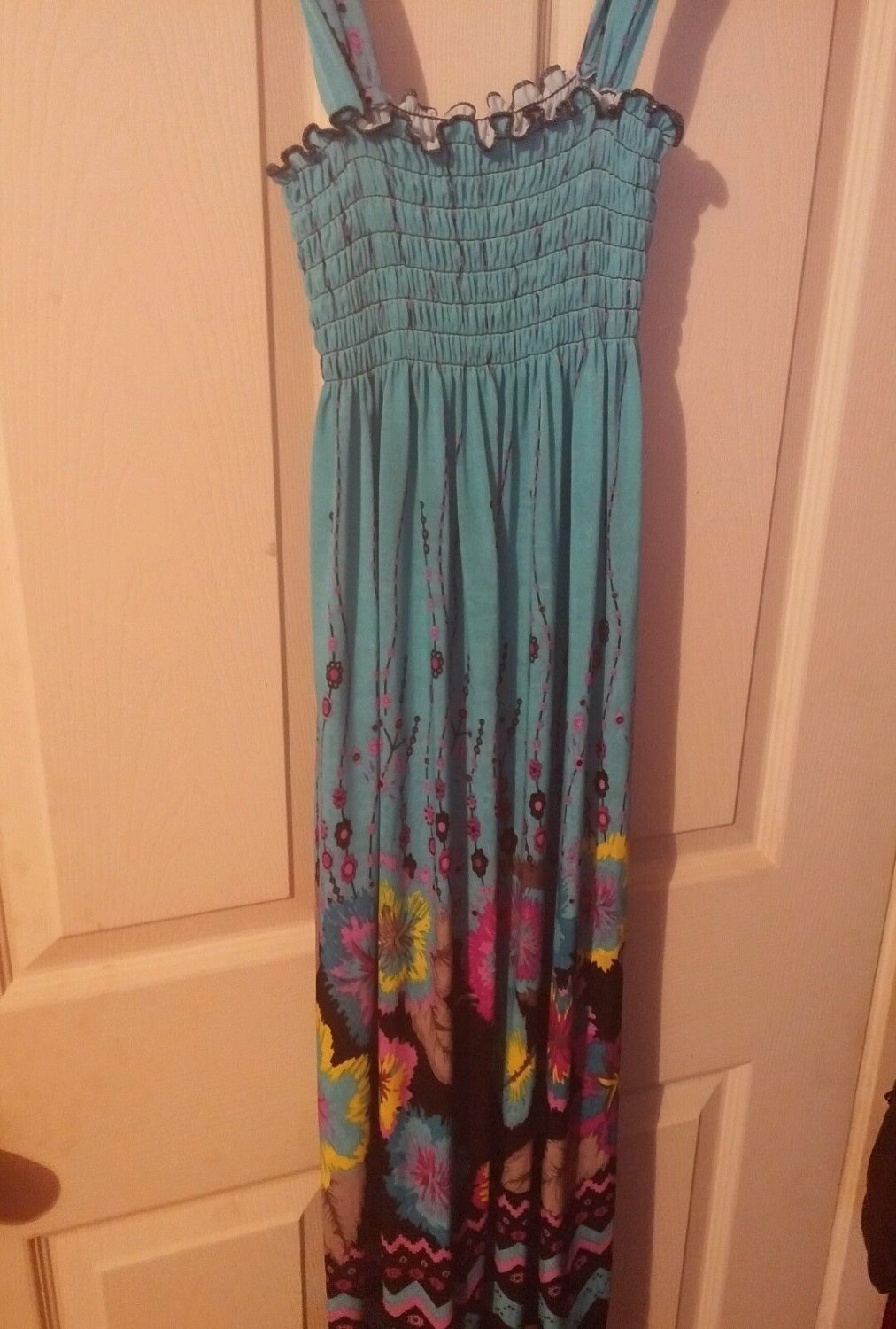NEW SZ LARGE STRETCH BLUE FLORA SUN DRESS