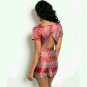 SZ MEDIUM SEXY RED SILVER SHORT SLEEVE V-CUT BACK V NECK ROMPER