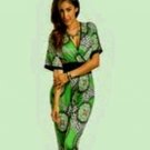 SZ SMALL GREEN & BLUE SHORT SLEEVE V-NECK FITTED PAISLEY JUMPSUIT