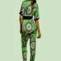 SZ SMALL GREEN & BLUE SHORT SLEEVE V-NECK FITTED PAISLEY JUMPSUIT
