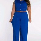NEW SZ. XXL PLUS SIZE  FITTED ROYAL BLUE BELTED LONG SLEEVELESS JUMPSUIT