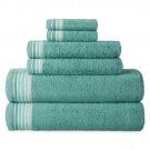 6PC. GREEN STRIPED BORDER TOWEL SET 100% COTTON