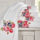 6Pc. white flower design soft bath towel set 100% cotton