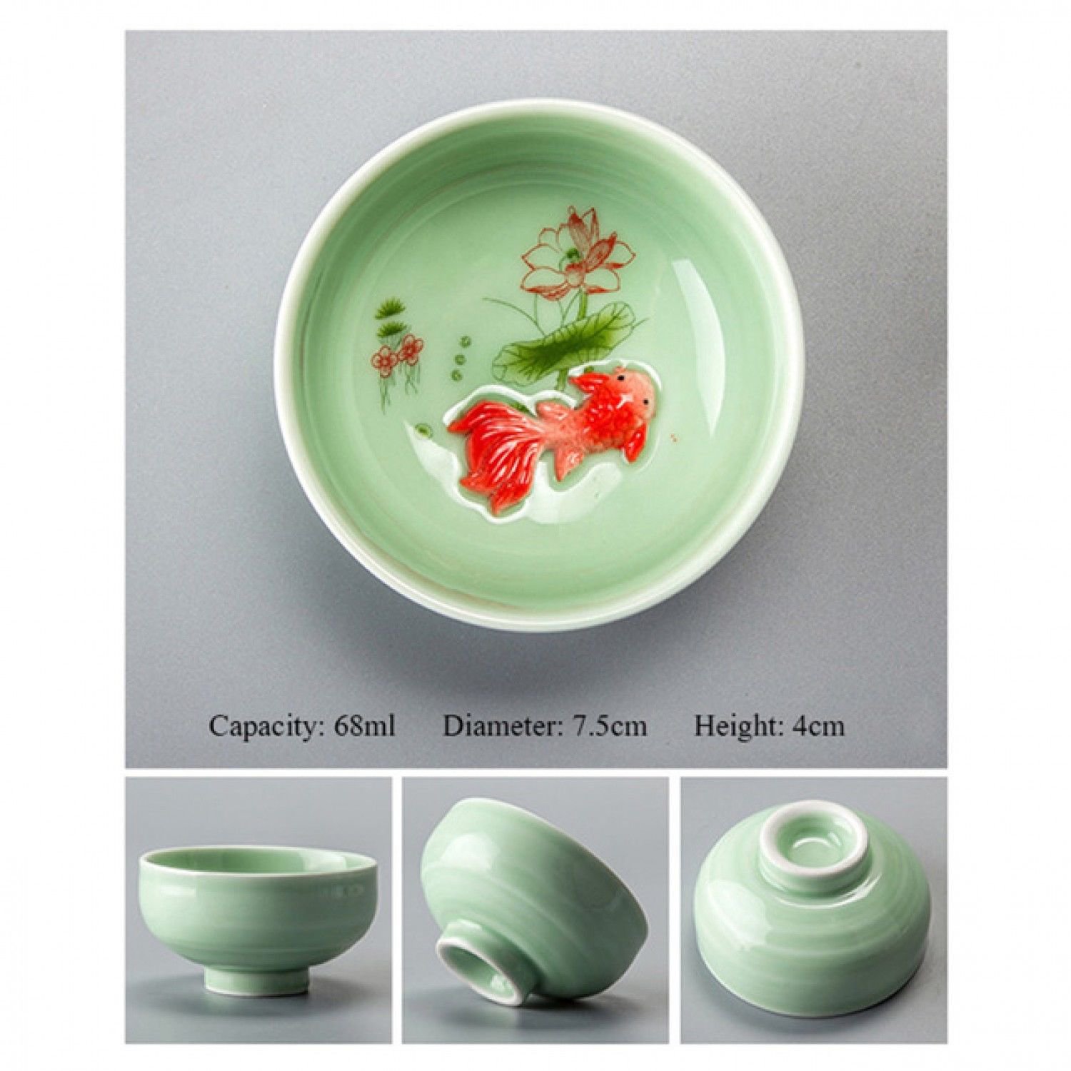 Chinese Tea Cups Porcelain Celadon Fish Teacup Set Loose Leaf Drinkware