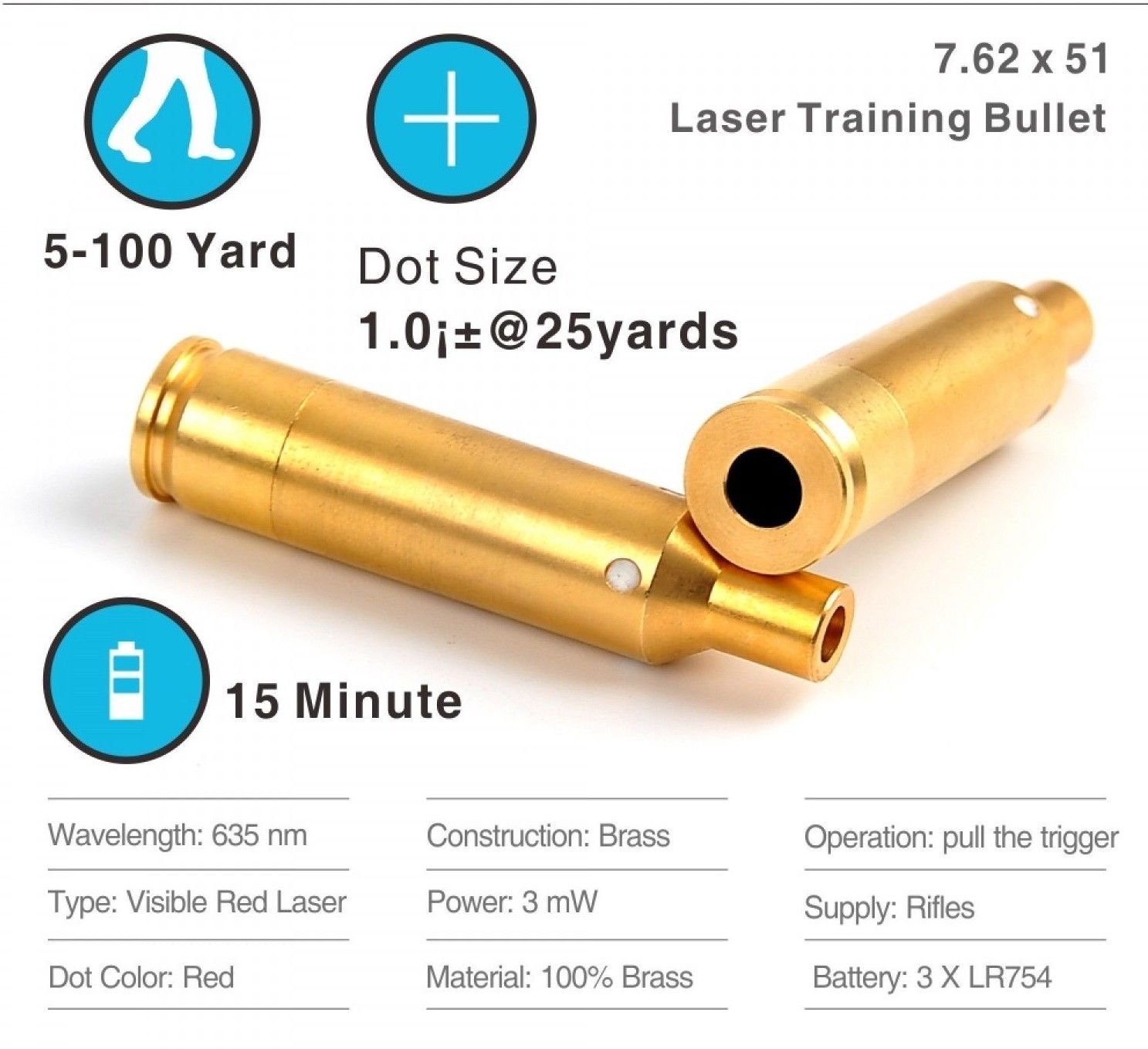 7.62x51mm(Pulse 70MS) Laser Bullet for Dry Fire Training and Shooting
