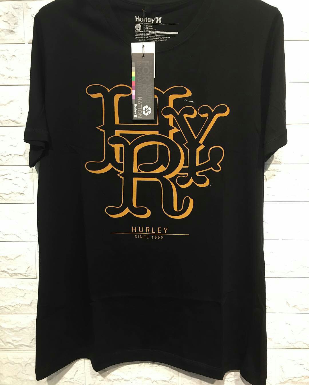 Hurley orange words, black premium shirts