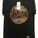 Volcom circle logo with brown leaf, black premium shirts