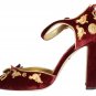 DOLCE & GABBANA RED VELVET MARY JANES GOLD BAROQUE PUMPS