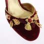 DOLCE & GABBANA RED VELVET MARY JANES GOLD BAROQUE PUMPS