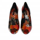 DOLCE & GABBANA BLACK ORANGE LEATHER STILETTO PUMPS