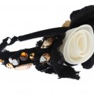 DIADEM HEADBAND TIARA WHITE ROSE CRYSTAL HAIR GOLD