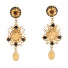 GOLD BLACK CRYSTAL SICILY DANGLING CLIP ON EARRING