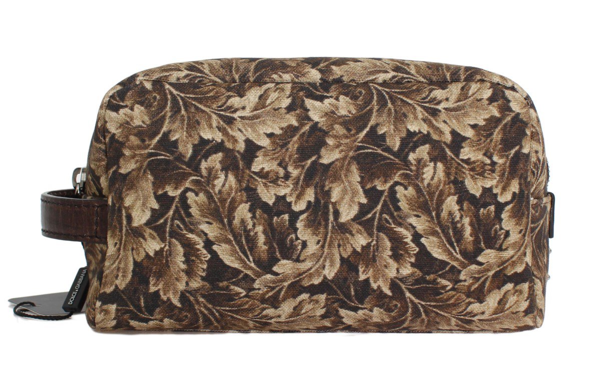 BROWN PATTERN CANVAS TOILETRY BAG