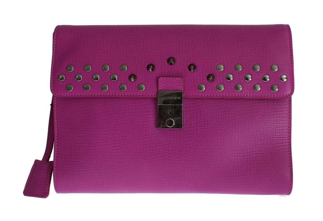 PINK LEATHER STUDDED DOCUMENT PORTFOLIO BRIEFCASE BAG