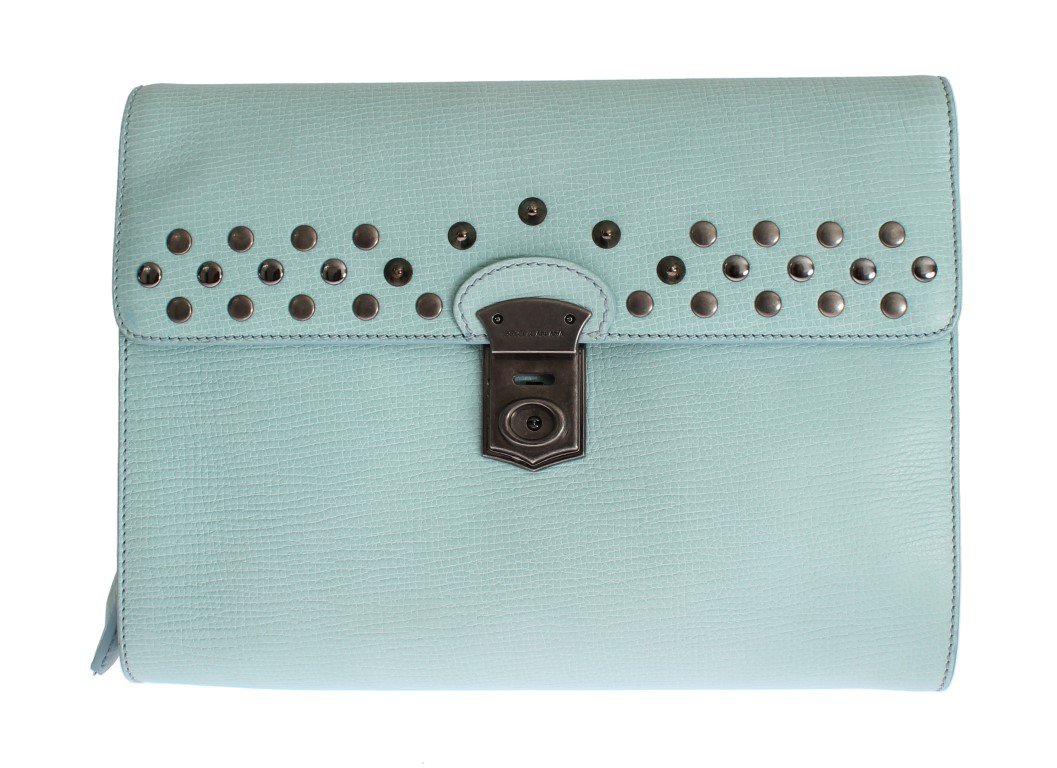 BLUE LEATHER STUDDED DOCUMENT PORTFOLIO BRIEFCASE BAG