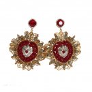 RED HEART GOLD BRASS CLIPON EARRING