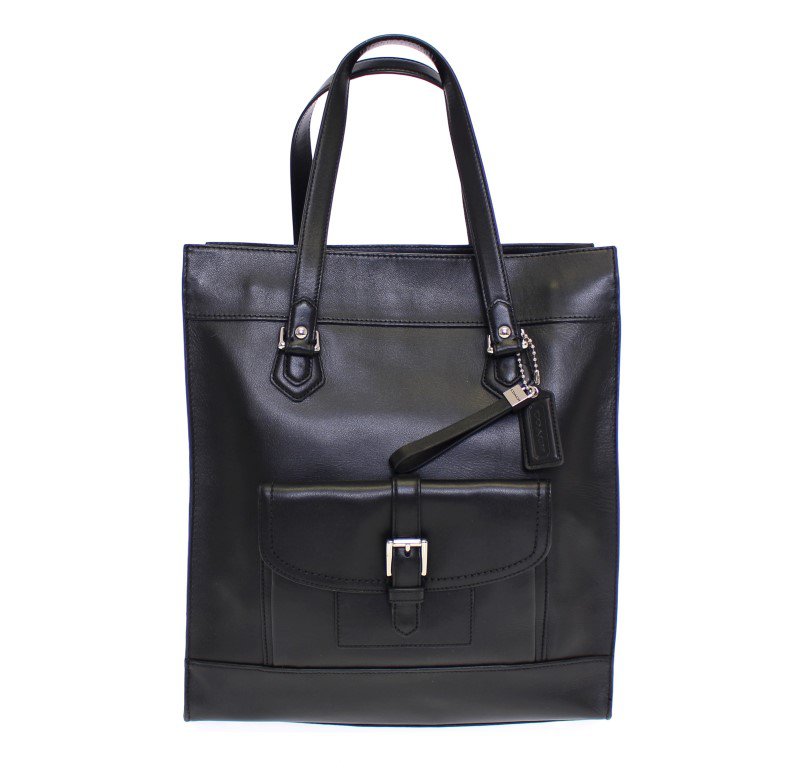 BLACK CHARLIE SADDLE LEATHER LARGE TOTE BAG